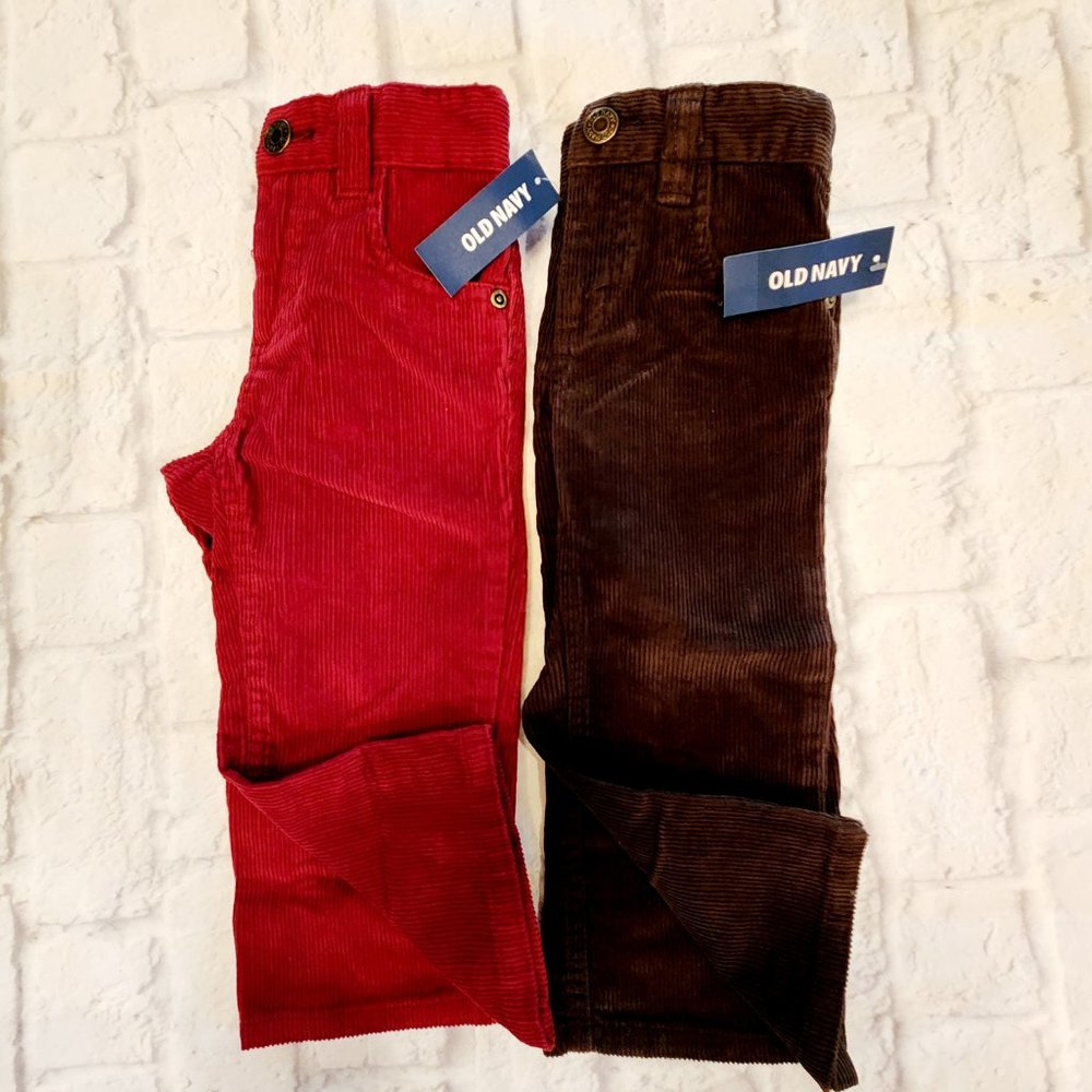NWT Old Navy Two Pairs Infant Corduroy Pants Brown Red 18-24 Months